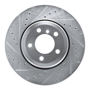 BMW 760LI Brake Rotor (1) - Rear Left - R1 Concepts - Drilled & Slotted - Silver - `02-`05